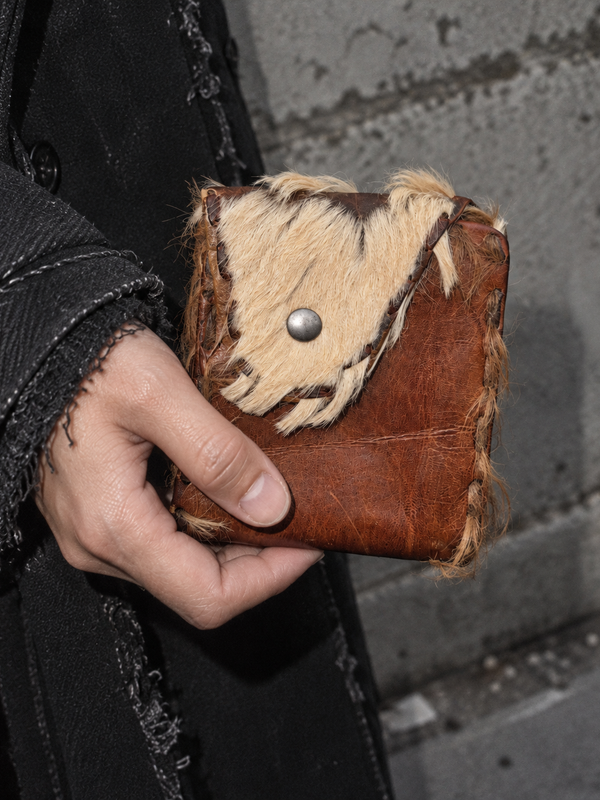 Vintage Fur & Leather Detail Wallet - Brown / Western Y2K