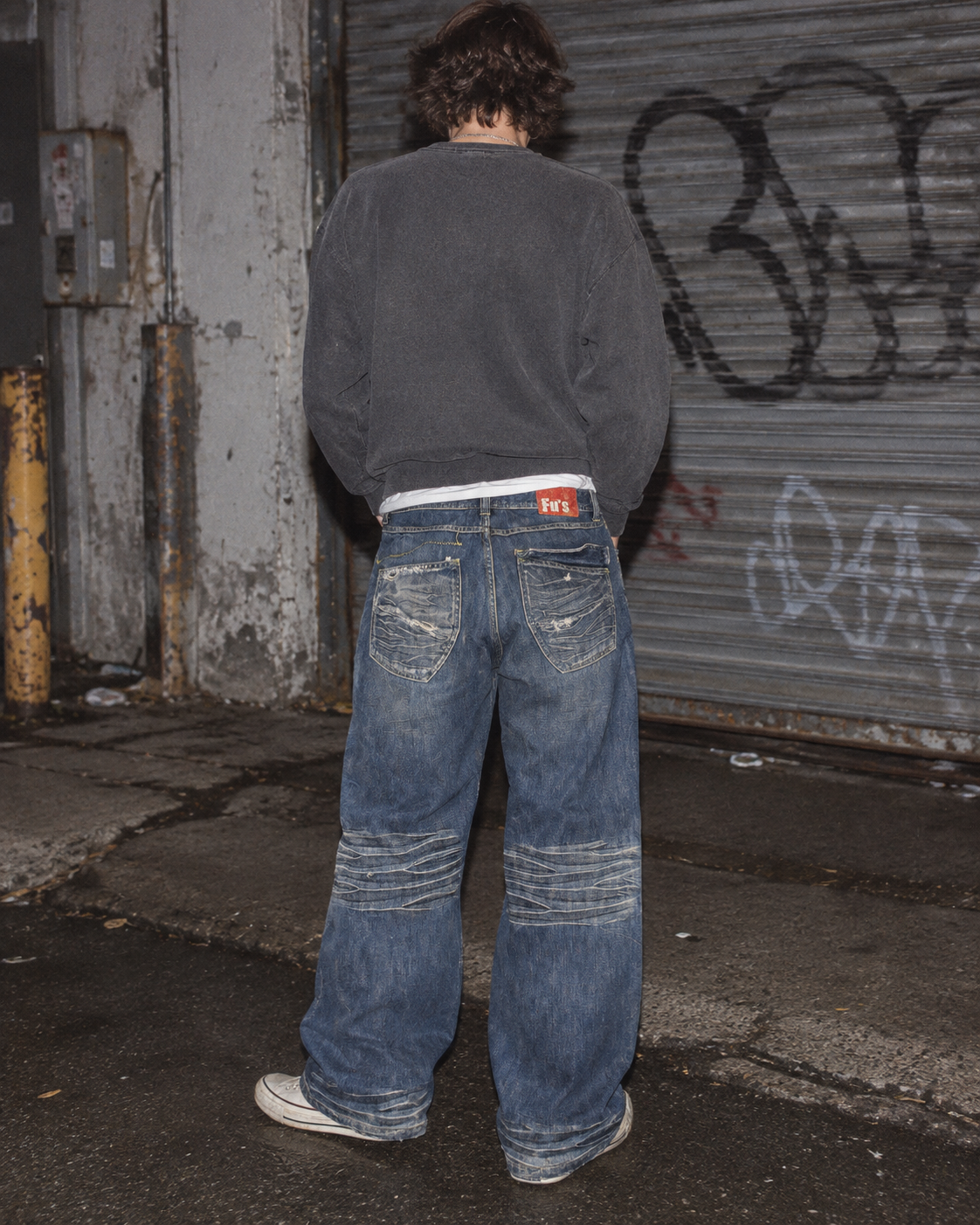 Fu's Fashion Jeans Y2K Baggy Denim - Blue Washed Distressed