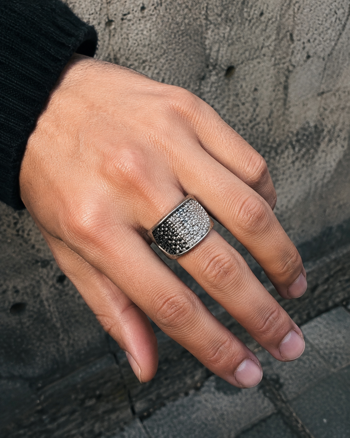 Pierre Lang Paris Glamour "Glitz" Chunky Statement Ring – Silver / Rhinestone Pavé