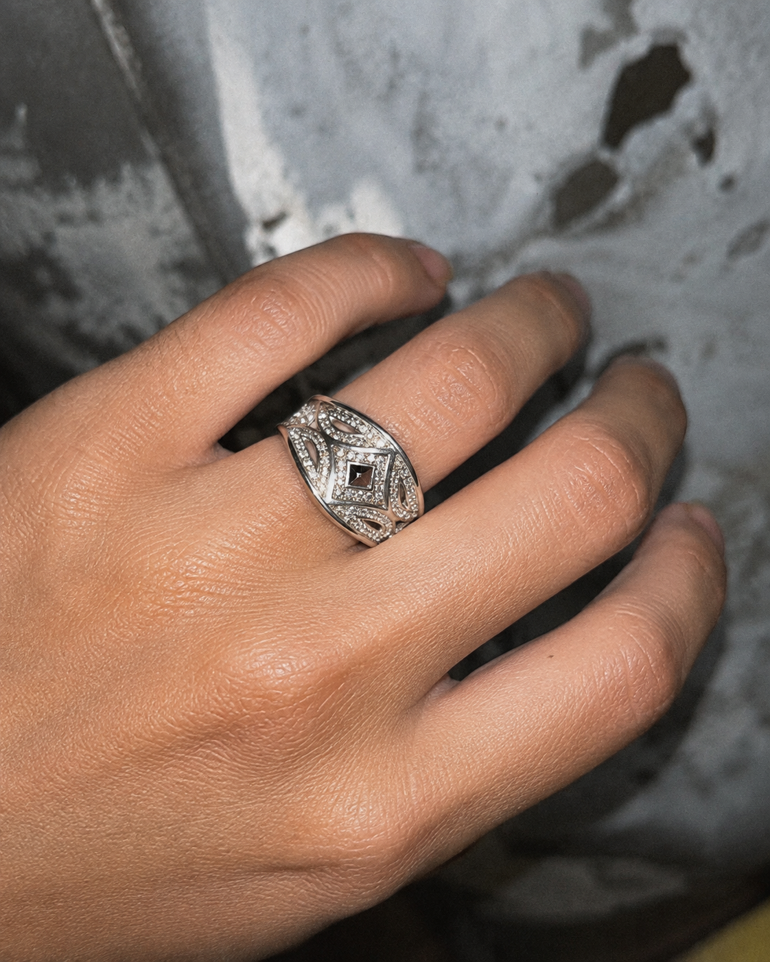 Pierre Lang Y2K Crystal Pavé Lattice Statement Ring - Silver