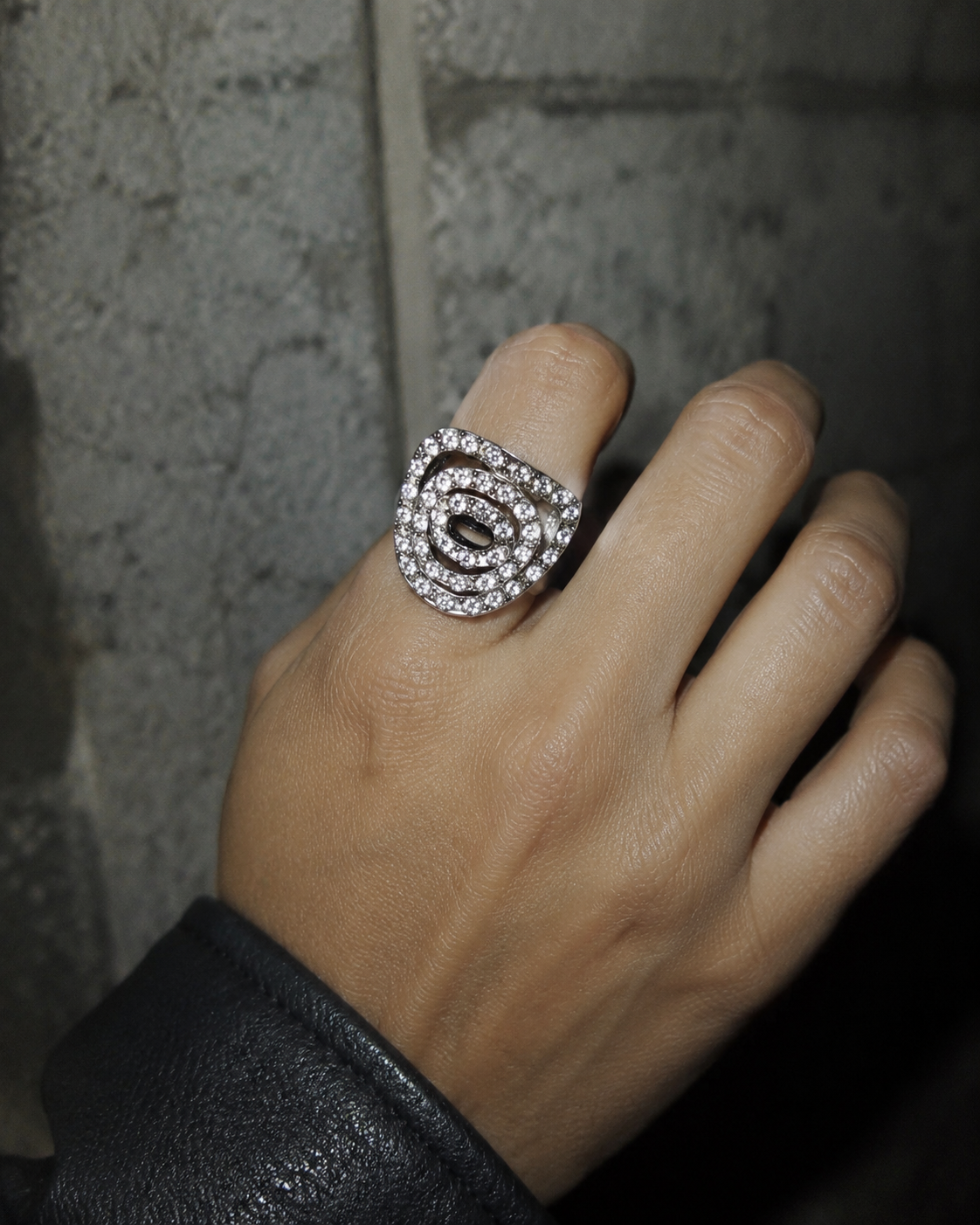 Pierre Lang Statement Ring - Silver Chunky Rhinestone Y2K
