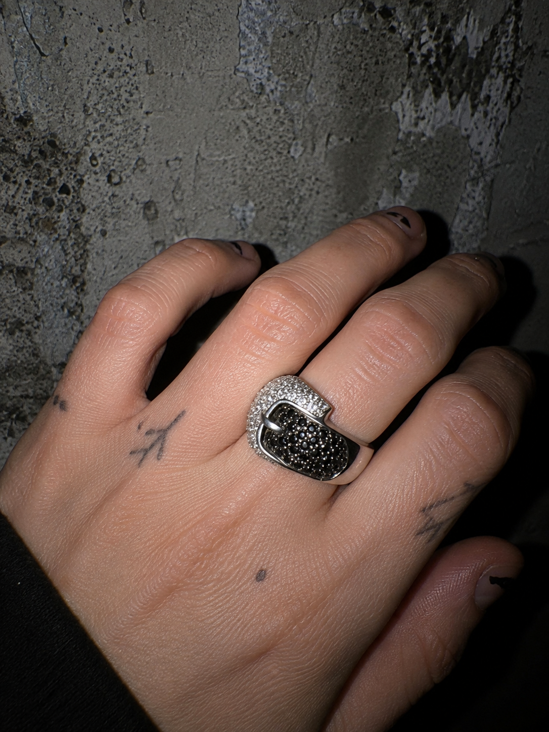 Pierre Lang Y2K Buckle Ring - Silver / Black Rhinestones