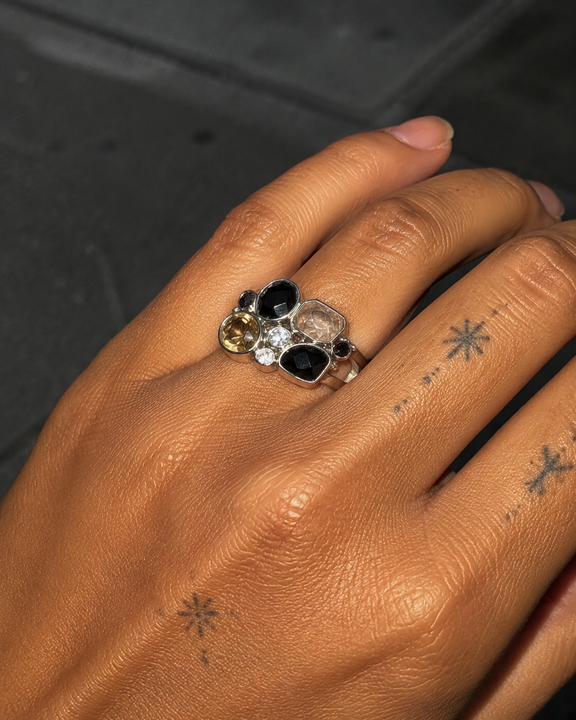 Pierre Lang Statement Chunky Gemstone Ring – Silver / Multi Crystal