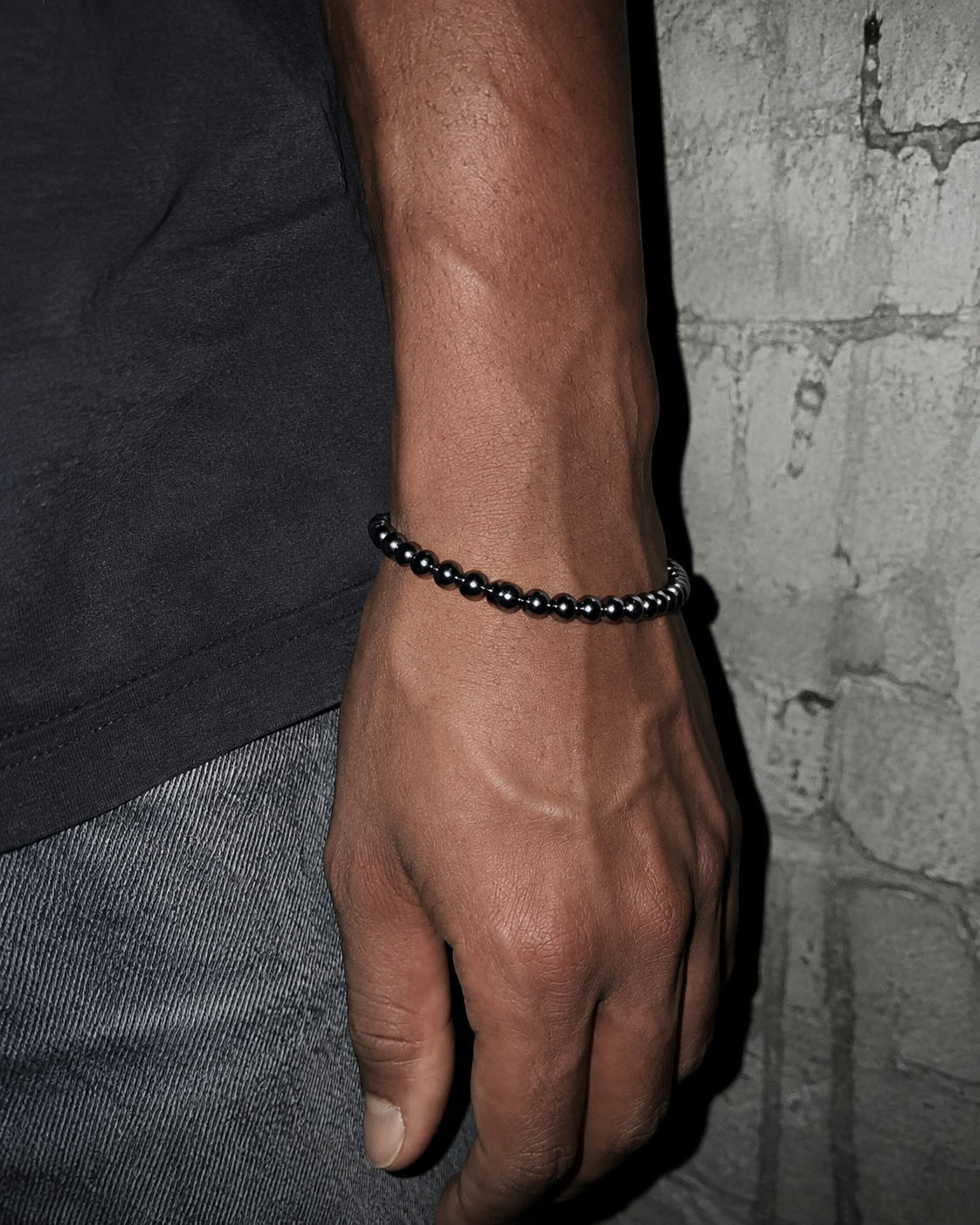 Cyber Grunge Metallic Pearl Beaded Bracelet - Gunmetal All Black