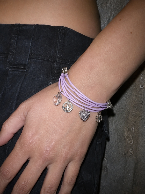 Vintage Y2K Multi-Strand Rhinestone Charm Bracelet – Pastel Lilac / Silver