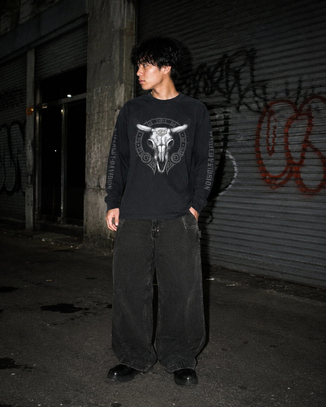 Harley-Davidson 2005 Skull Longsleeve - All Black / Y2K