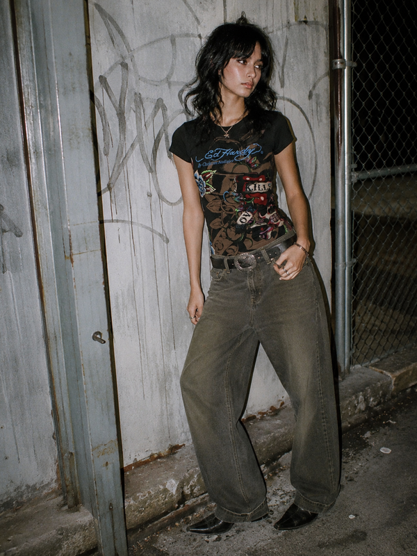 Ed Hardy by Christian Audigier "Love Kills Slowly" Graphic Tee - Black & Multicolor