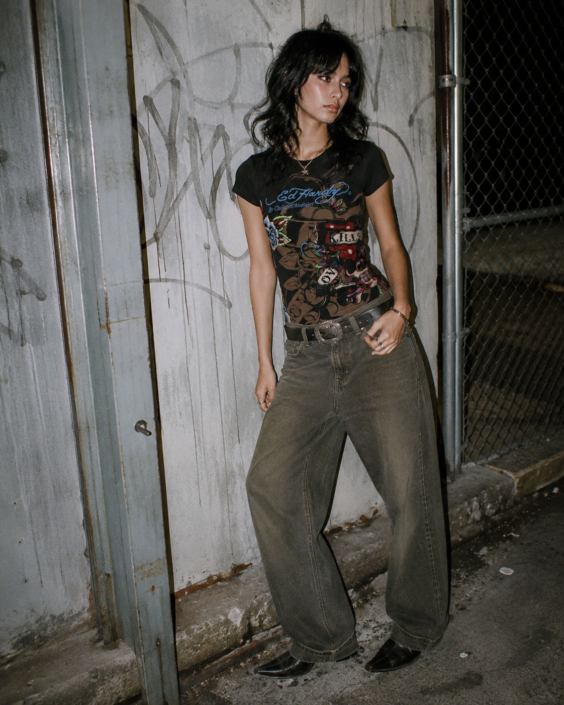 Ed Hardy by Christian Audigier "Love Kills Slowly" Graphic Tee - Black & Multicolor