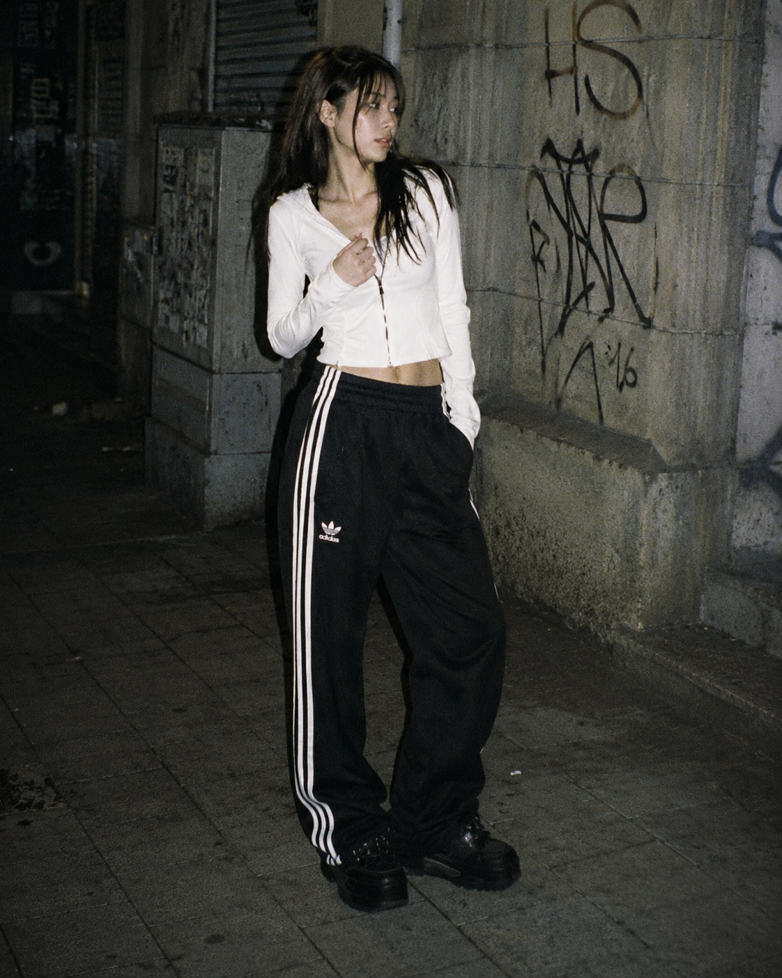 Adidas Y2K 3-Stripes Baggy Trackpants - Black & White