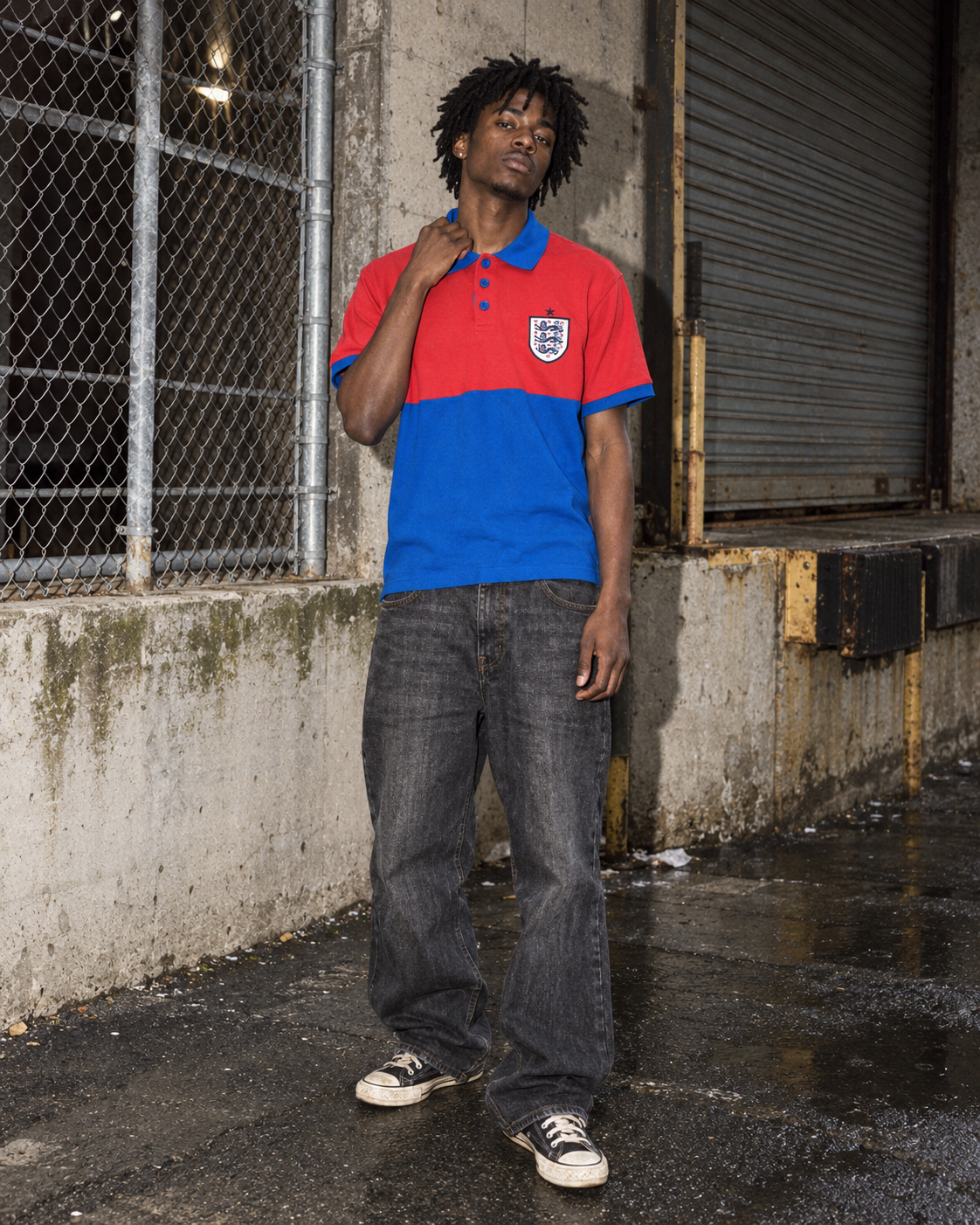 England Football Three Lions Retro Polo - Red/Blue Block Color