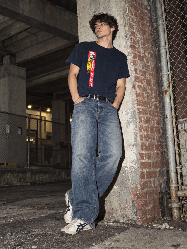Vintage Moto Graphic Print T-Shirt - Dark Navy / Y2K Cyber Vibe