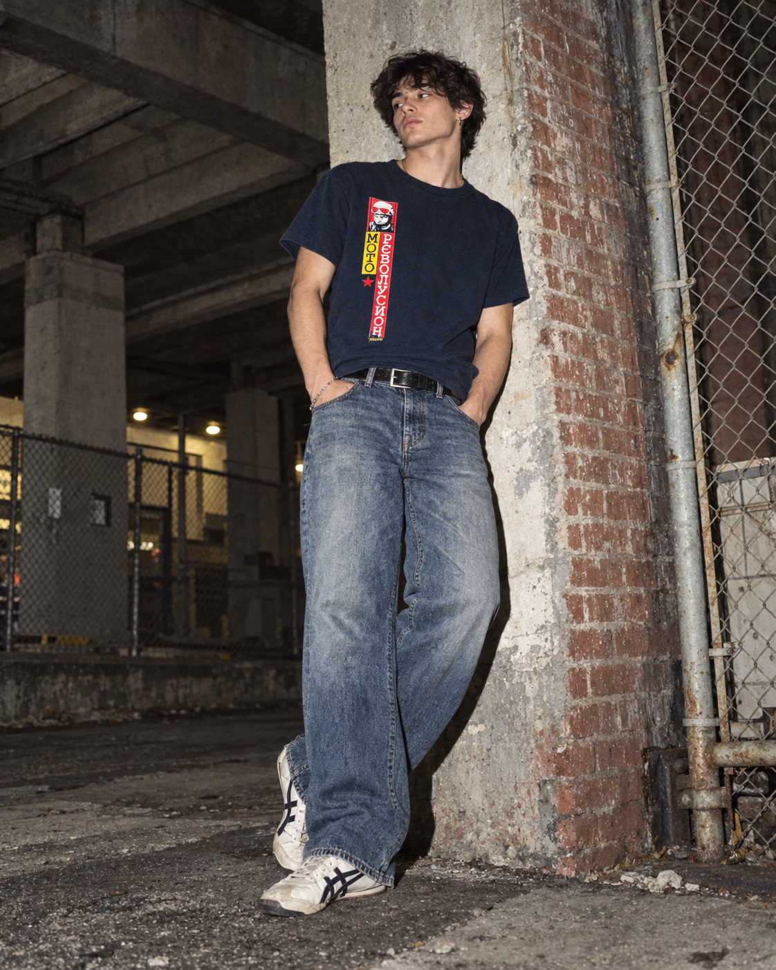 Vintage Moto Graphic Print T-Shirt - Dark Navy / Y2K Cyber Vibe