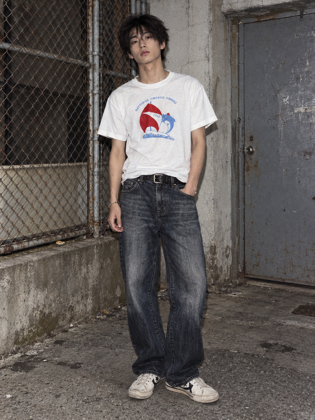 Vintage Greek Nautical Club "1952 Sailing" Graphic Tee - White / Red & Blue