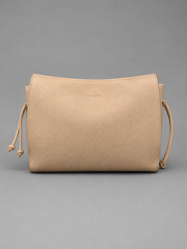 Indian Cobbler "Beige Leather" Slouchy Hobo Shoulder Bag - Clean Minimalist Y2K Vibe