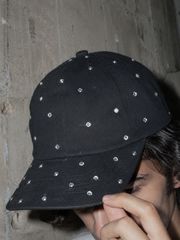 Candies Y2K Rhinestone Studded Glam Cap - All Black / Cyber Sparkle