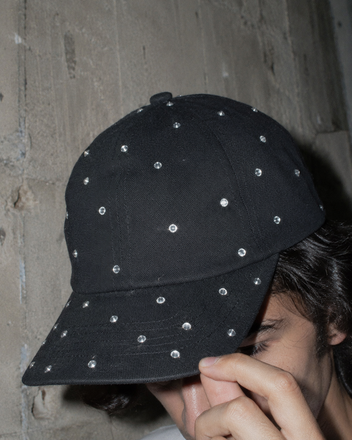 Candies Y2K Rhinestone Studded Glam Cap - All Black / Cyber Sparkle