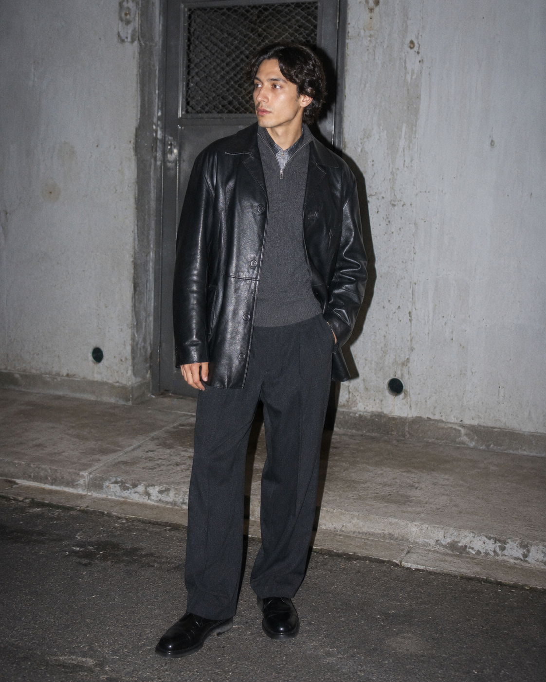 Man's World 90s Matrix Style Leather Blazer Jacket - All Black / Office Core