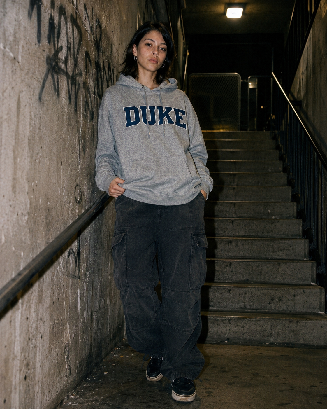 Vintage Champion "Duke University" College Boxy Hoodie – Heather Grey / Navy