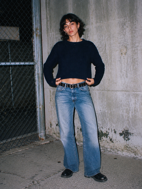 Abercrombie & Fitch Y2K Chunky Knit Cropped Sweater - Navy Blue / Grunge Coquette