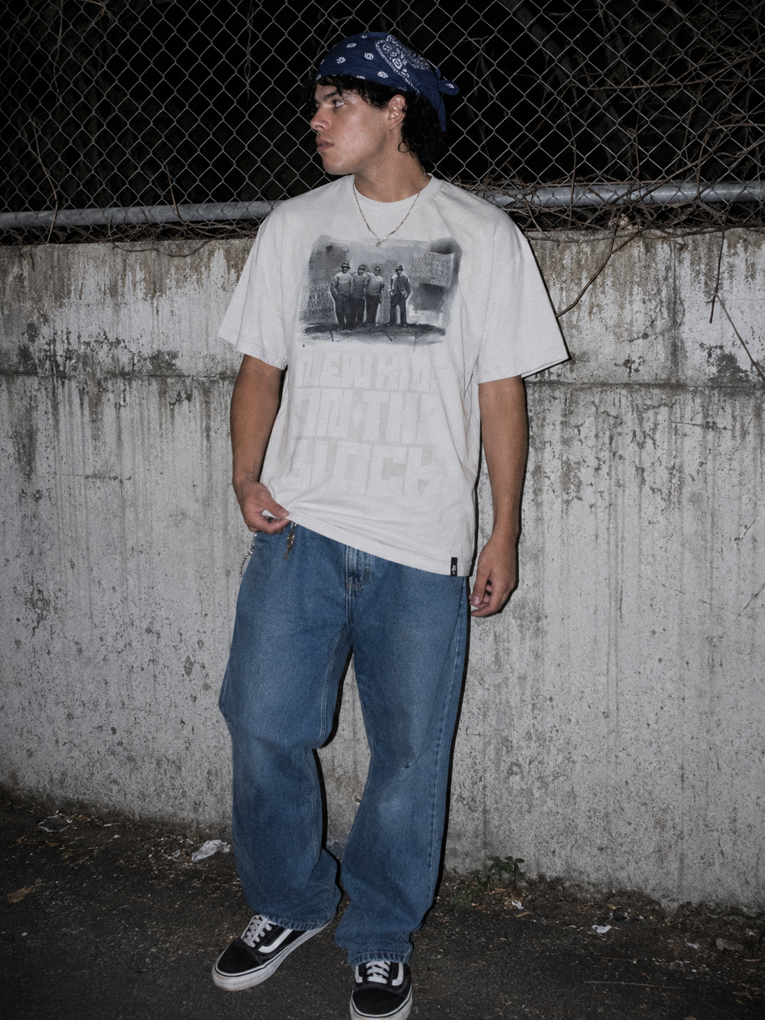 Vintage "New Kid On The Block" Street Graphic Boxy T-Shirt – Washed White / Hip Hop Aesthetic