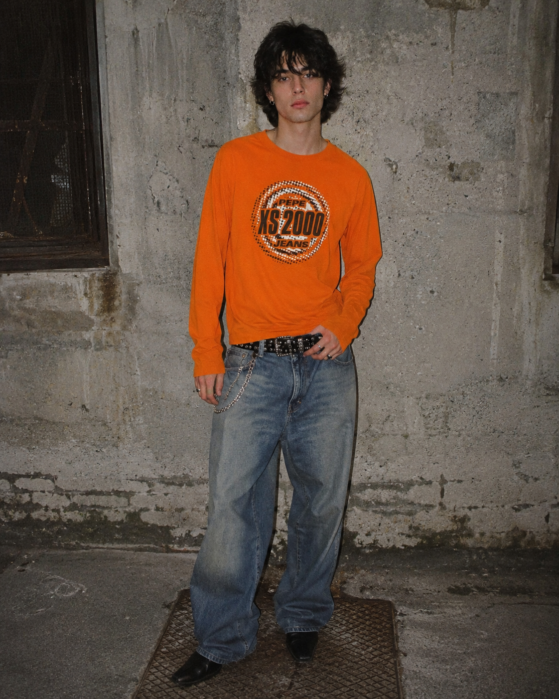 Pepe Jeans 2000s "XS 2000" Cyber Graphic Longsleeve – Neon Orange / Earth Brown