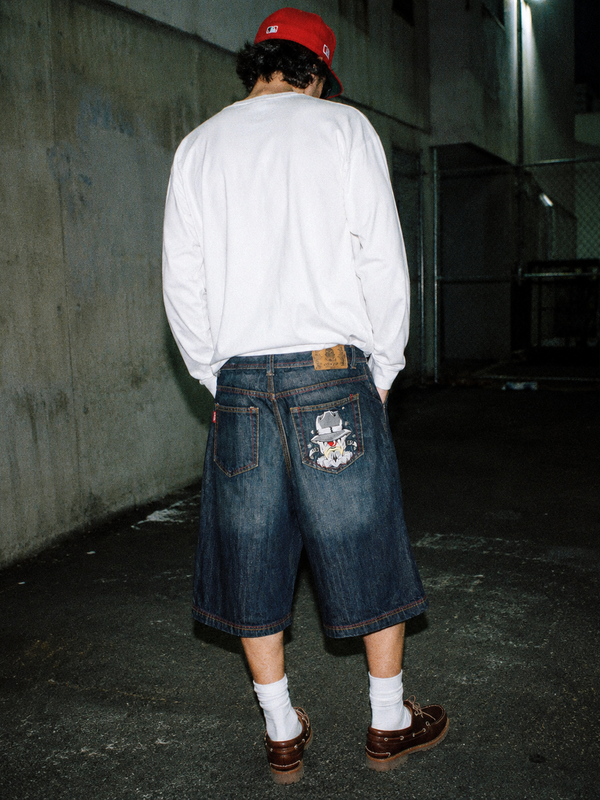 Joker Brand Baggy Embroidered Denim Jorts - Indigo Wash / Y2K Streetwear