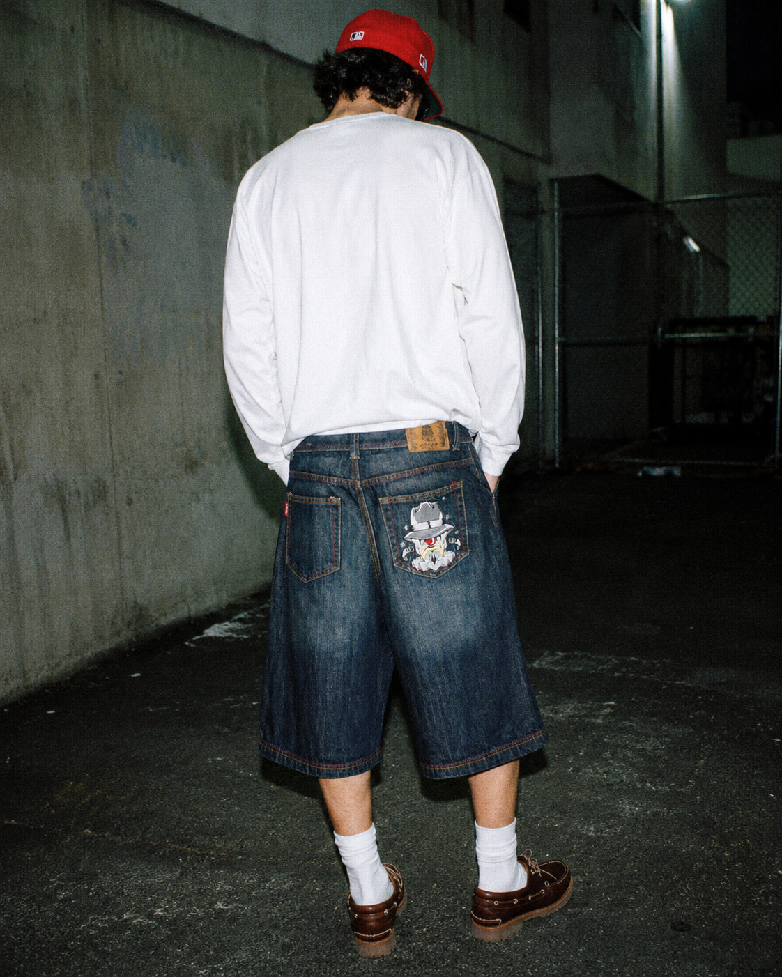 Joker Brand Baggy Embroidered Denim Jorts - Indigo Wash / Y2K Streetwear