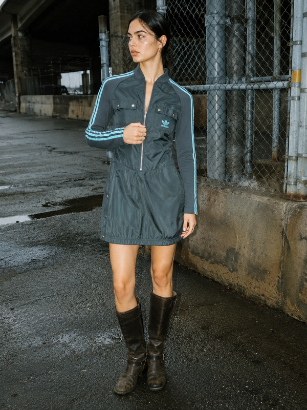 Adidas Originals Archive "Sample" Zip-Up Track Cargo Dress - Slate Grey / Baby Blue Cyber Y2K