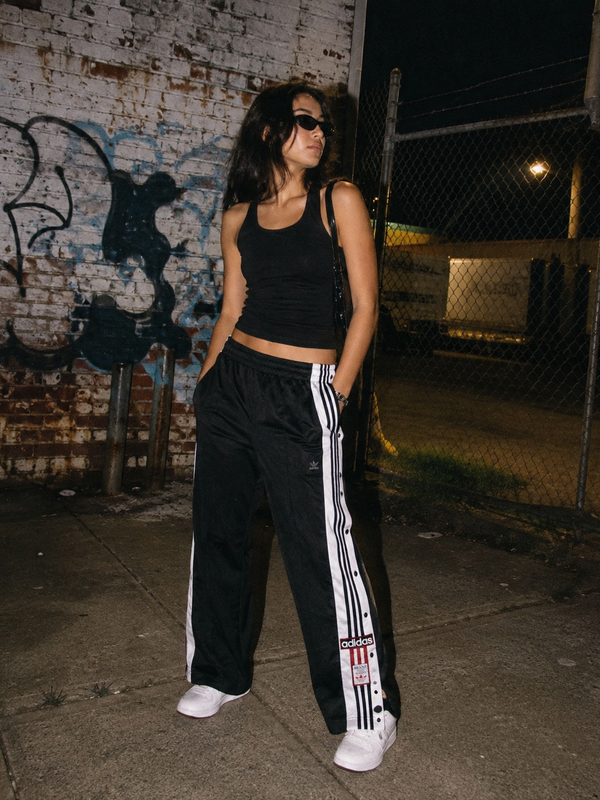 Adidas Vintage 90s Button Up Trackpants - Black / White