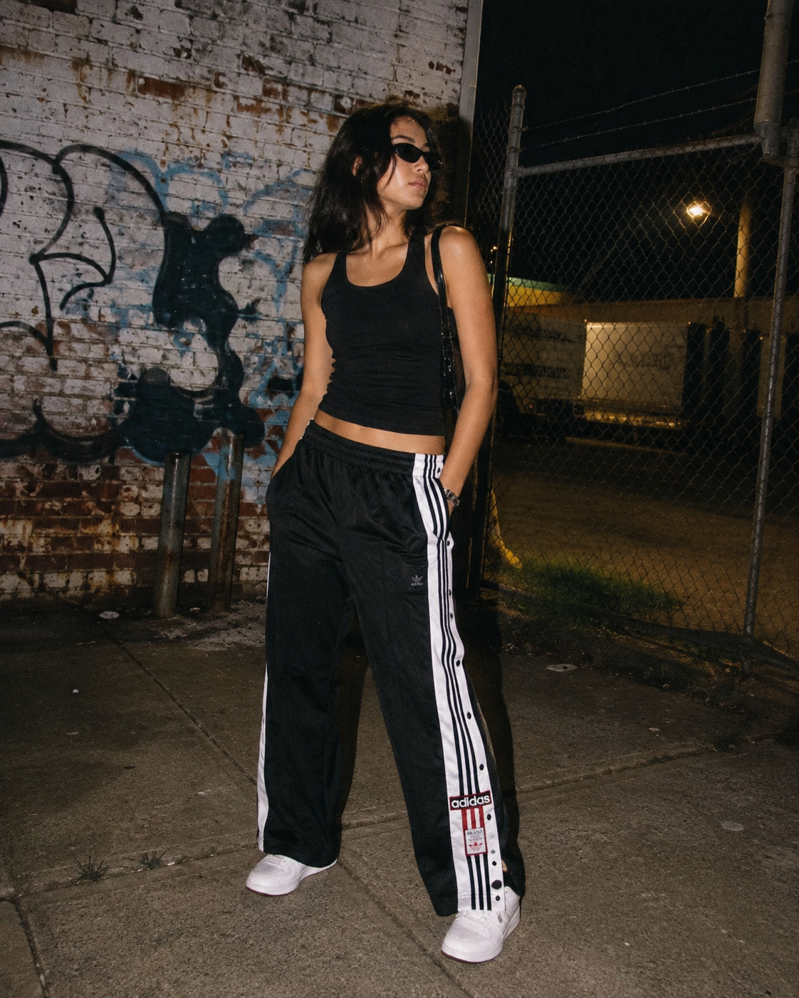 Adidas Vintage 90s Button Up Trackpants - Black / White