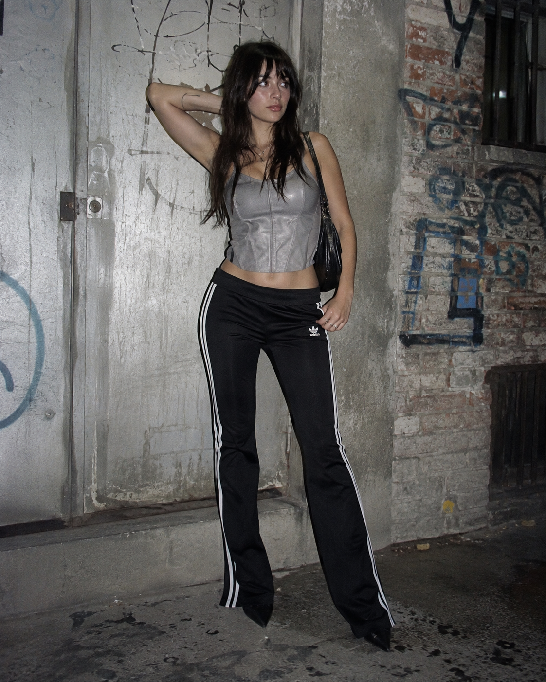 Adidas Three-Stripe Flared Trackpants - Black / Y2K Core