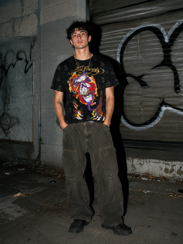 Ed Hardy by Christian Audigier Rhinestone Skull Tee - All Over Print Black