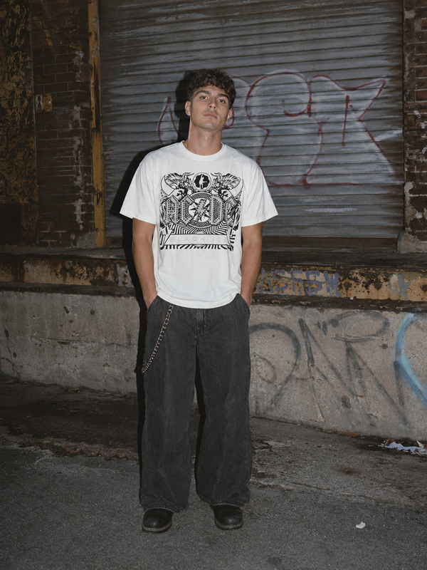 AC/DC Vintage "Black Ice" Graphic Tee - White / Silver Rhinestone