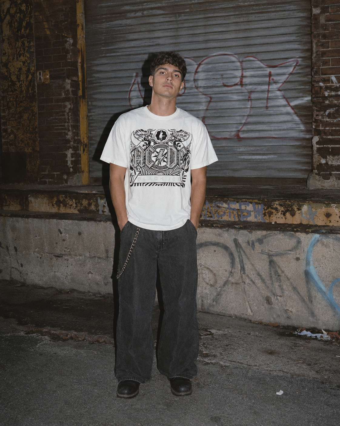 AC/DC Vintage "Black Ice" Graphic Tee - White / Silver Rhinestone