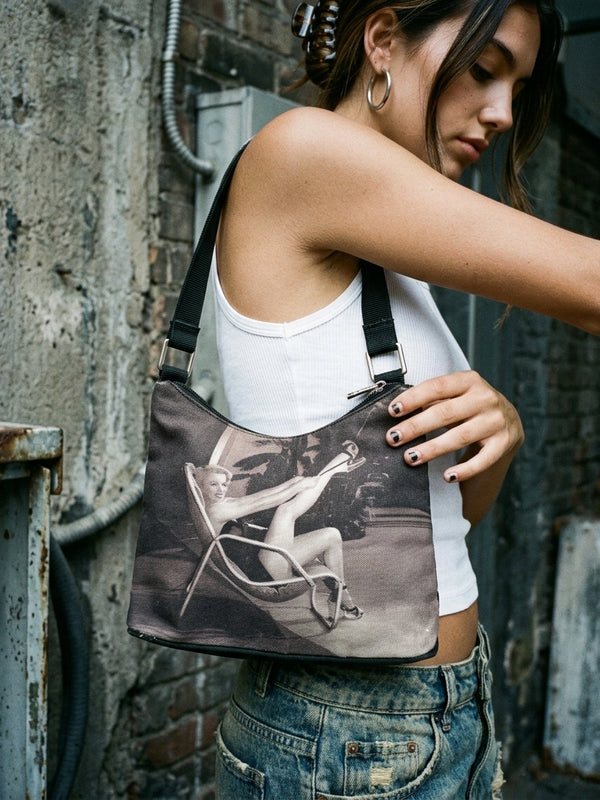 Y2K Pin-Up Vintage Shoulder Bag - Black & Sepia