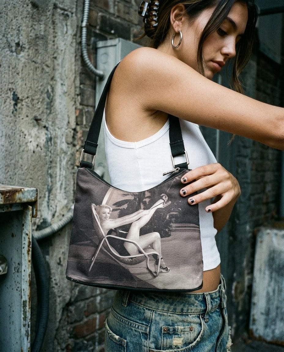 Y2K Pin-Up Vintage Shoulder Bag - Black & Sepia