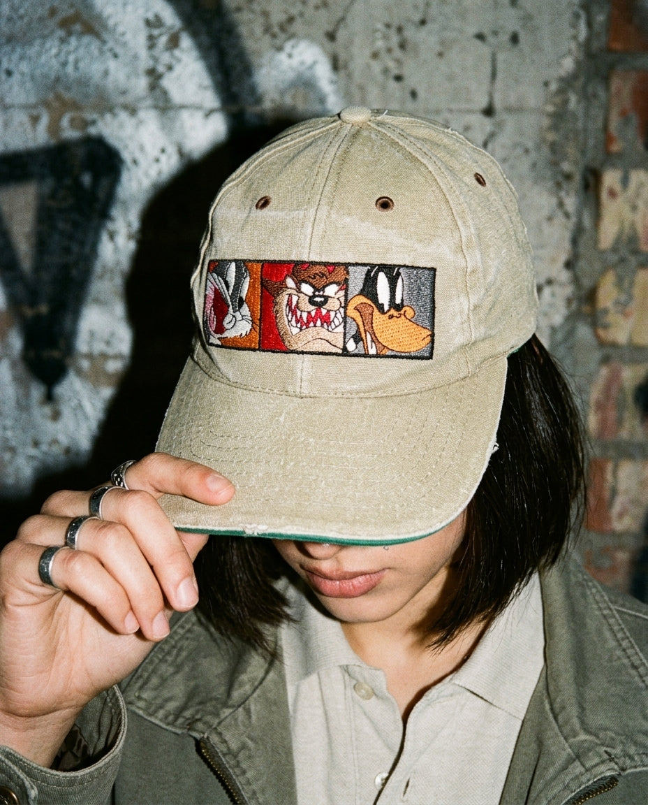 Vintage Warner Bros. Looney Tunes "Characters" Washed Cap - Beige / Multi