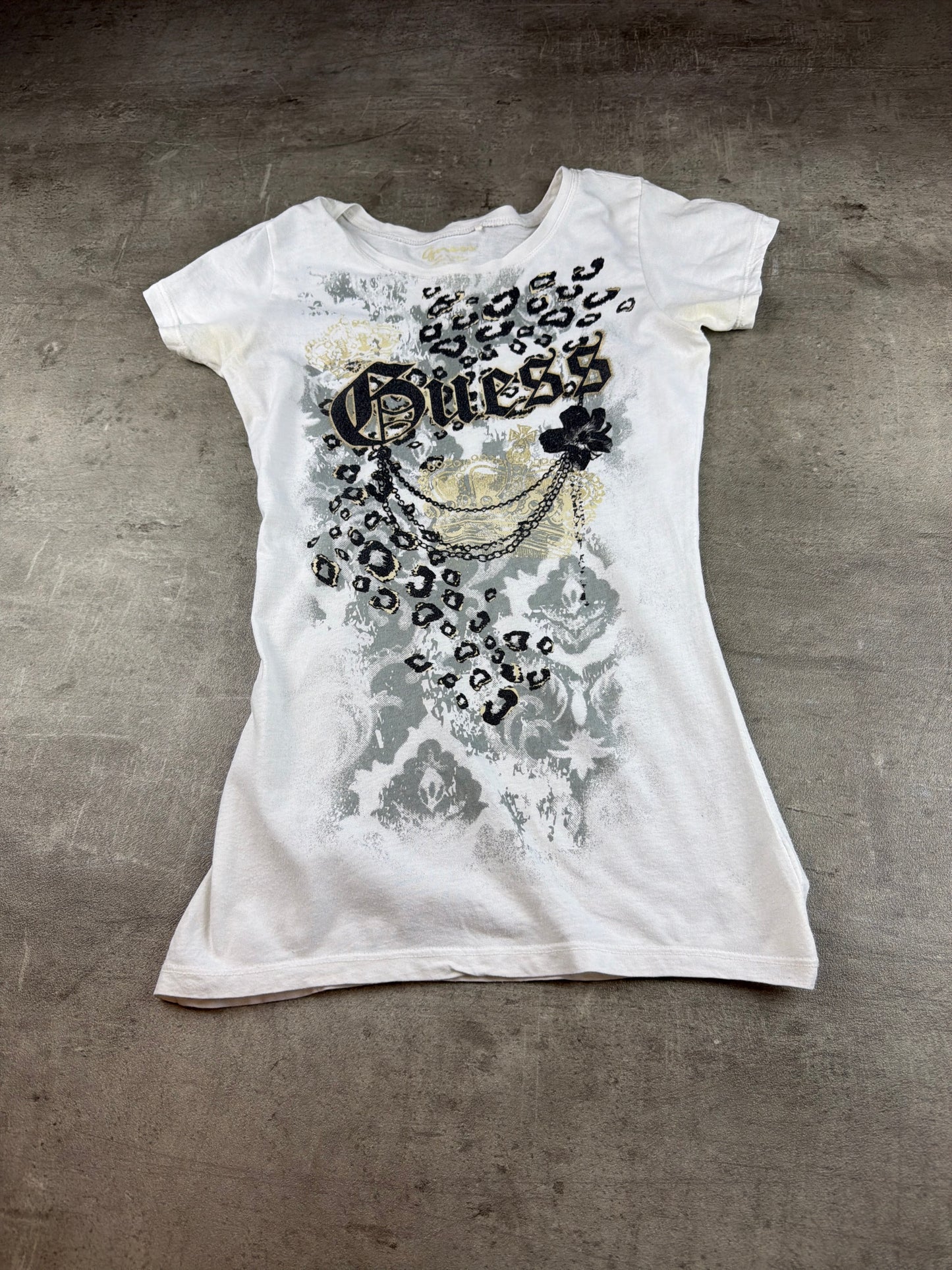 Guess Y2K Leopard Print Graphic Tee - White / Gold