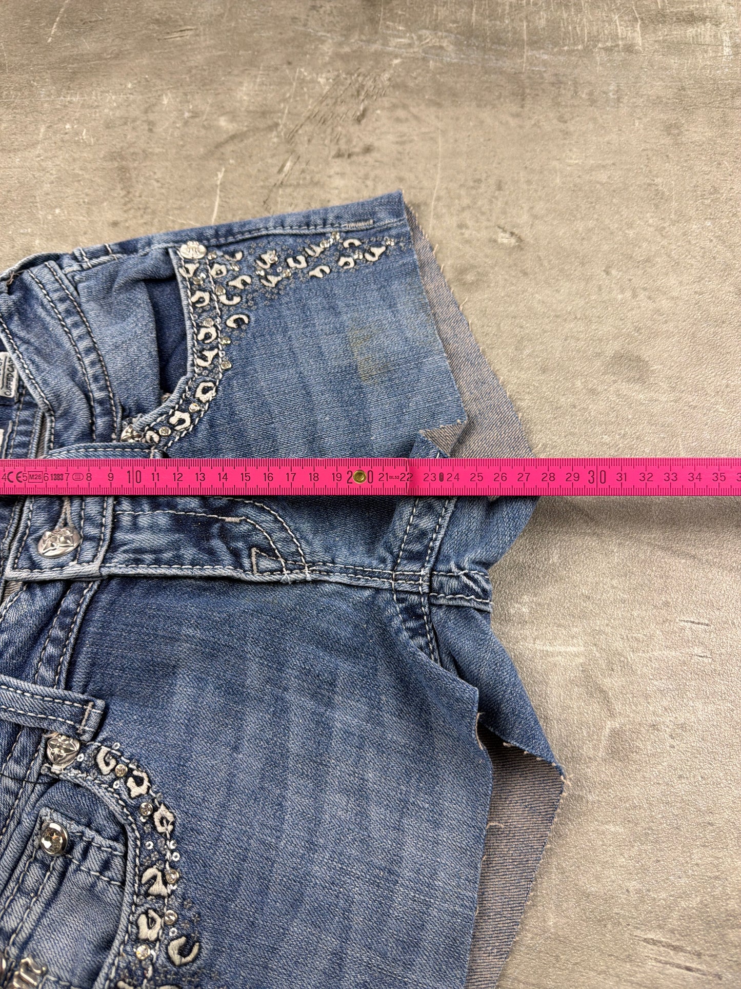 Miss Me Embellished Sequined Low-Waist Denim Shorts - Medium Wash