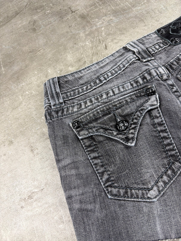 Miss Me Y2K Low Waist Denim Shorts - Grey/Washed Black