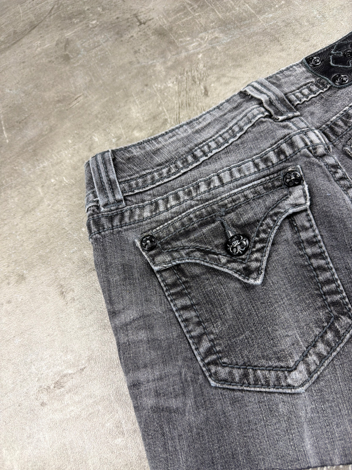 Miss Me Y2K Low Waist Denim Shorts - Grey/Washed Black
