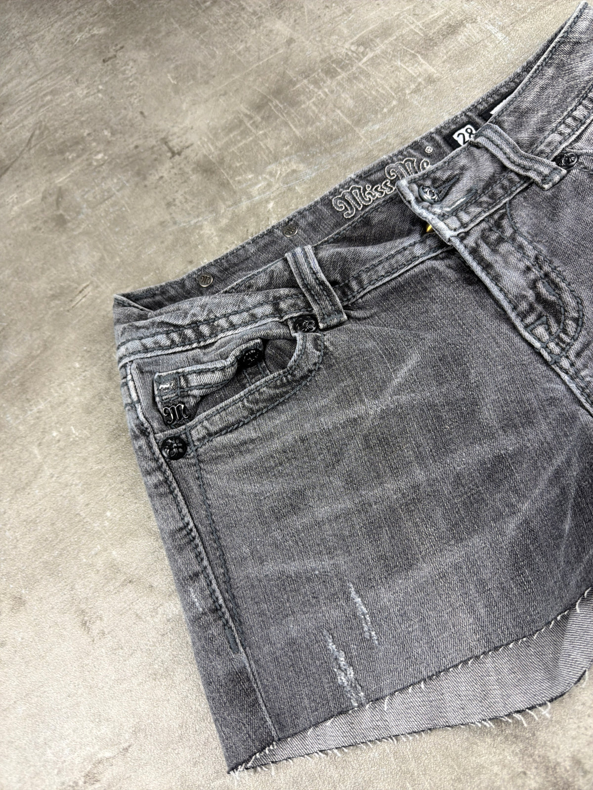 Miss Me Y2K Low Waist Denim Shorts - Grey/Washed Black