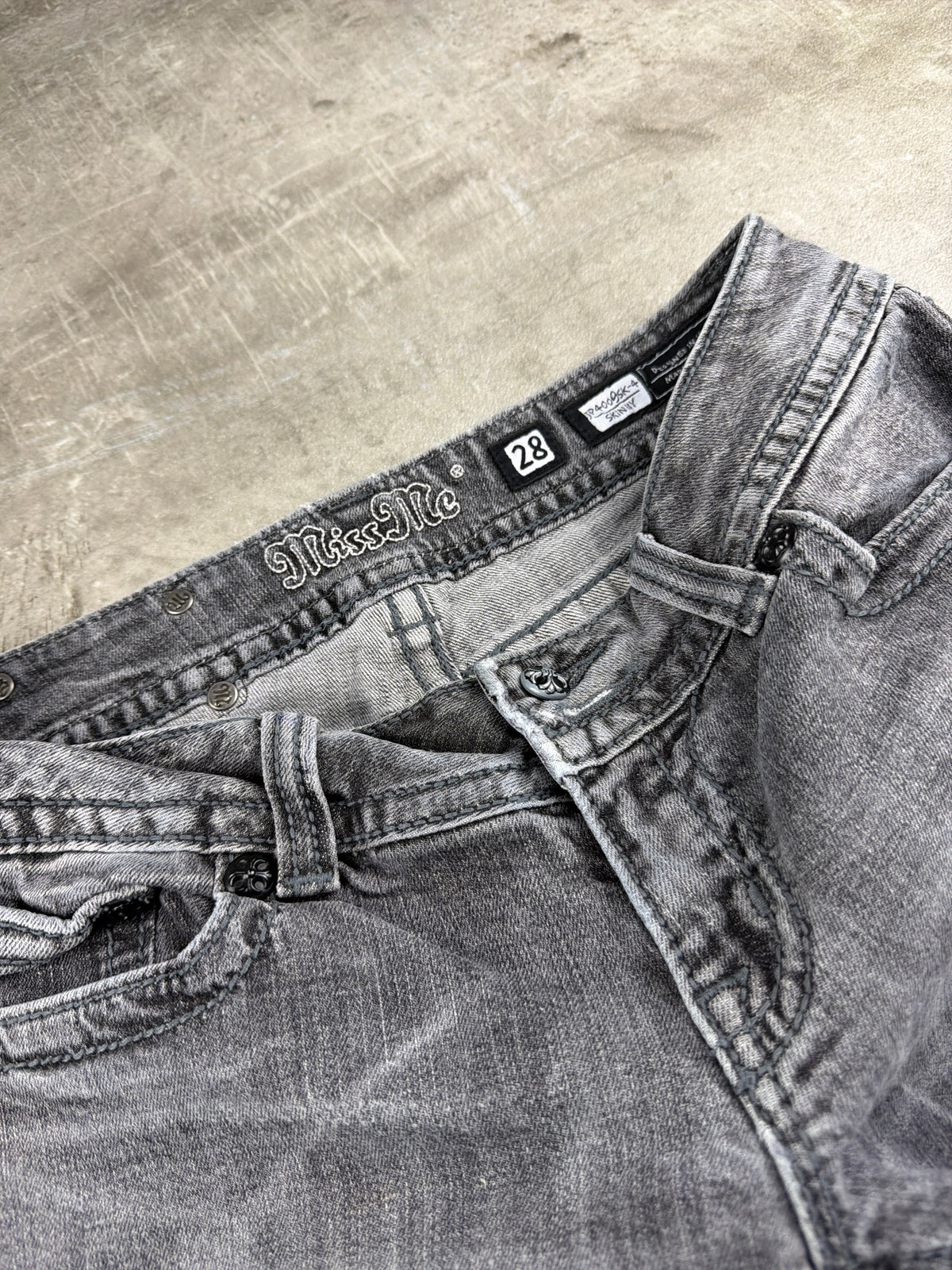 Miss Me Y2K Low Waist Denim Shorts - Grey/Washed Black