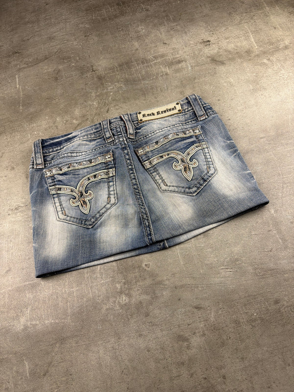 Rock Revival Y2K "Easy Crop" Embellished Denim Mini Skirt – Light Wash Blue