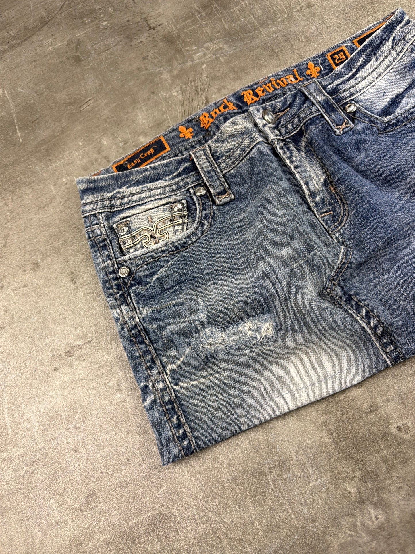 Rock Revival Y2K "Easy Crop" Embellished Denim Mini Skirt – Light Wash Blue