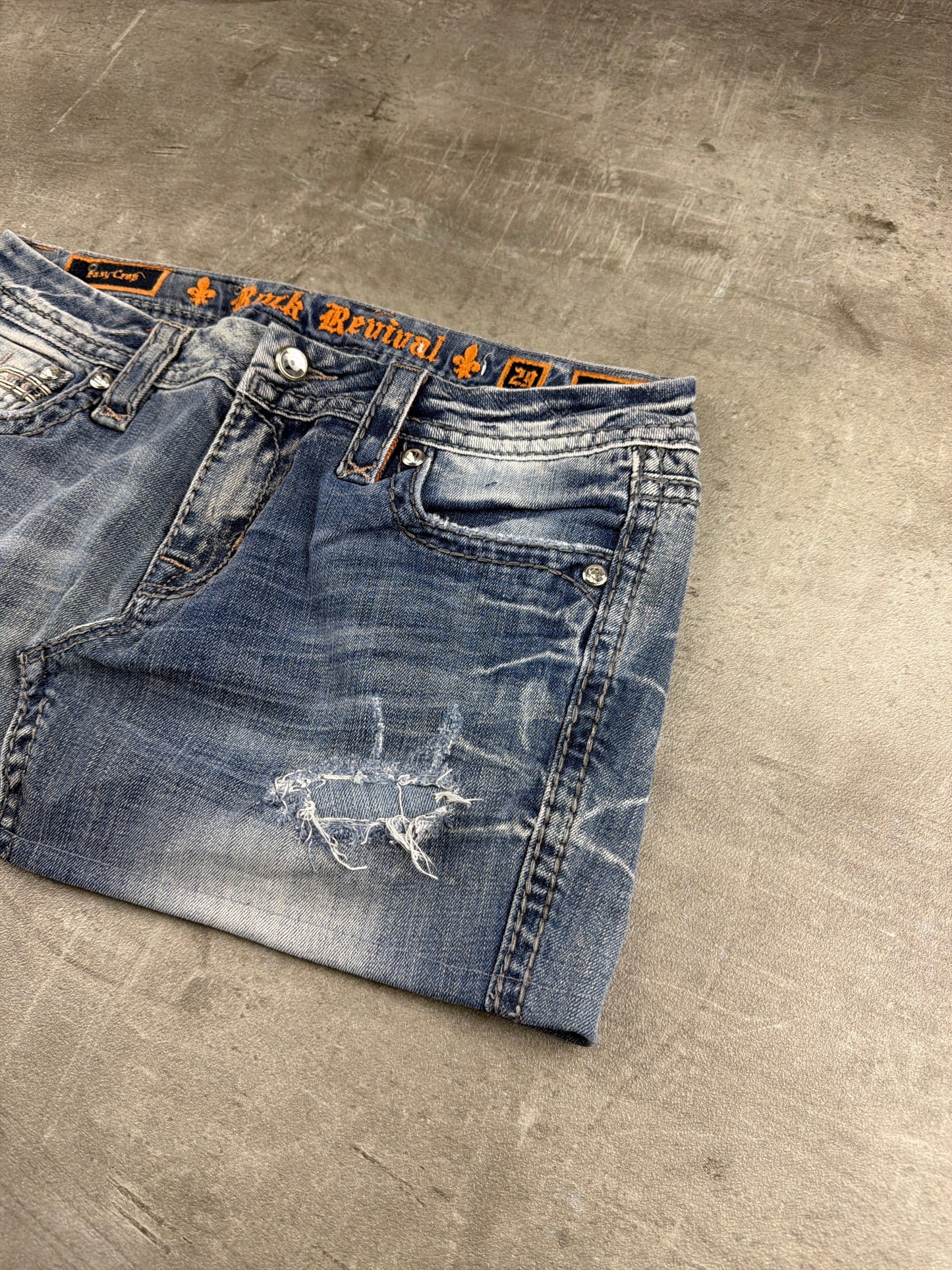 Rock Revival Y2K "Easy Crop" Embellished Denim Mini Skirt – Light Wash Blue