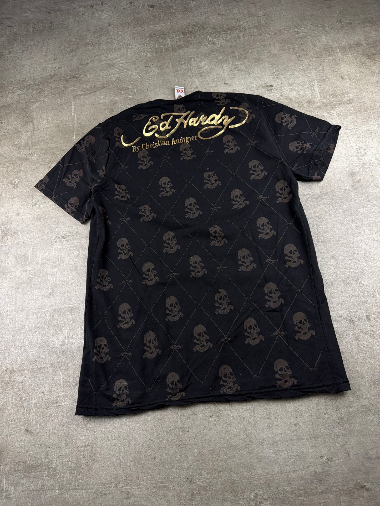 Ed Hardy by Christian Audigier Rhinestone Skull Tee - All Over Print Black