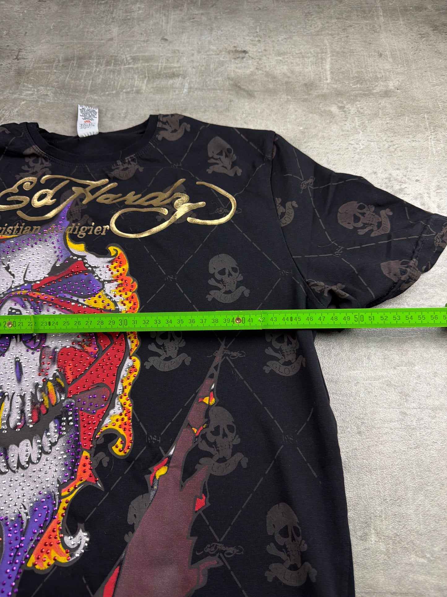 Ed Hardy by Christian Audigier Rhinestone Skull Tee - All Over Print Black