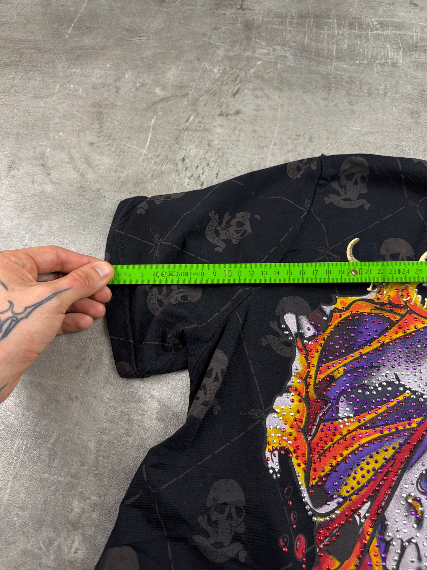 Ed Hardy by Christian Audigier Rhinestone Skull Tee - All Over Print Black