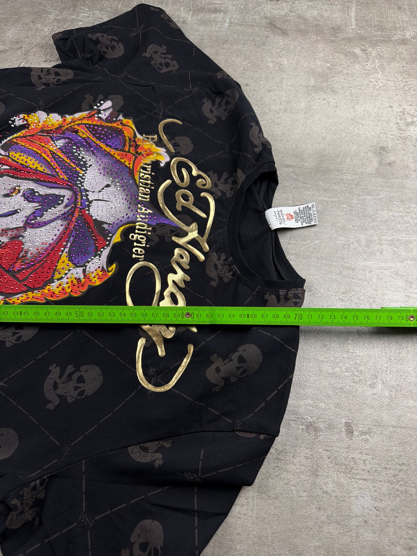 Ed Hardy by Christian Audigier Rhinestone Skull Tee - All Over Print Black